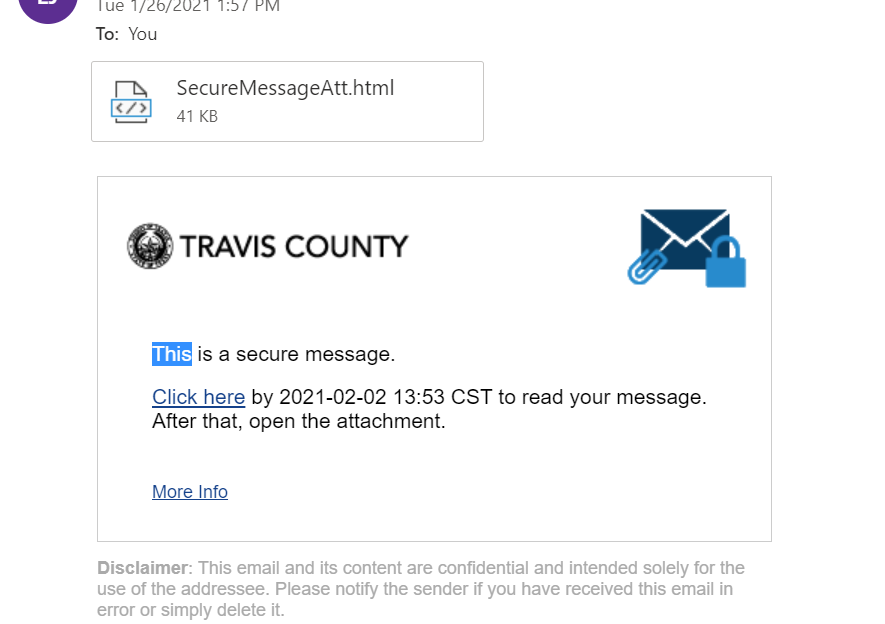 "click here" on the secure message