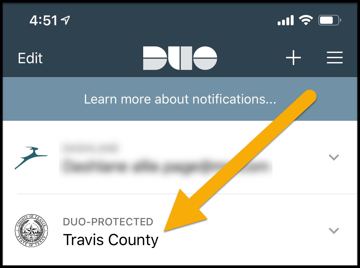 generate a passcode by tapping travis county inside your duo app